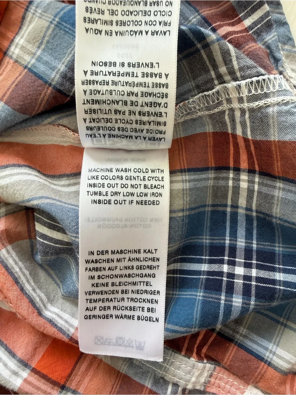 True Religion Men’s Orange and Blue Plaid Button Down Shirt